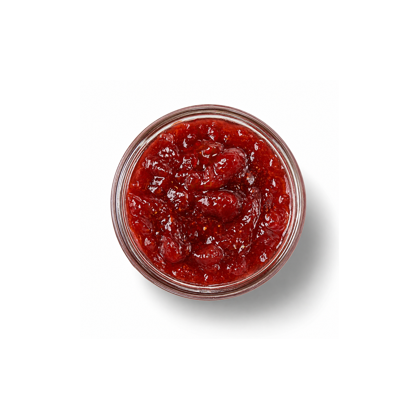 Aerial view of strawberry jam texture in open