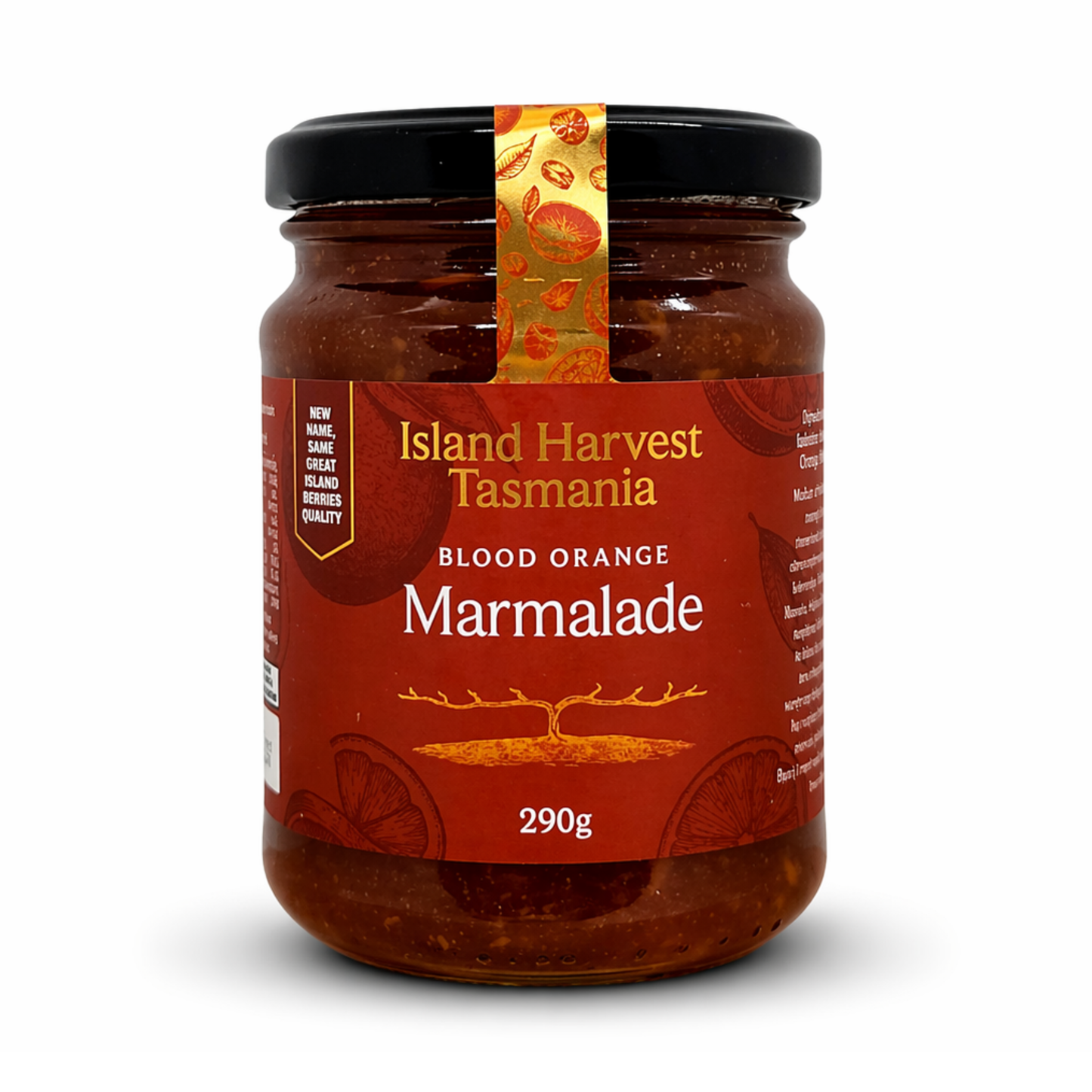 Jar of Island Harvest Tasmania Blood Orange Marmalade on a white background