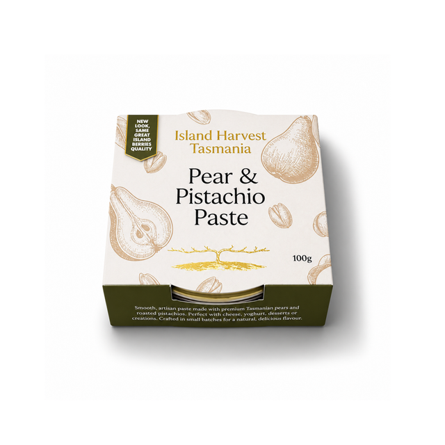 Box of Island Harvest Tasmania Pear & Pistachio Paste on a white background