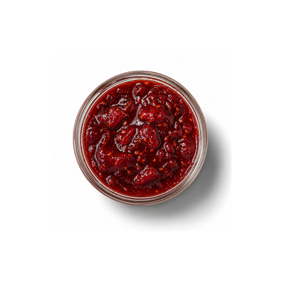 Texture closeup of raspberry jam on white background 