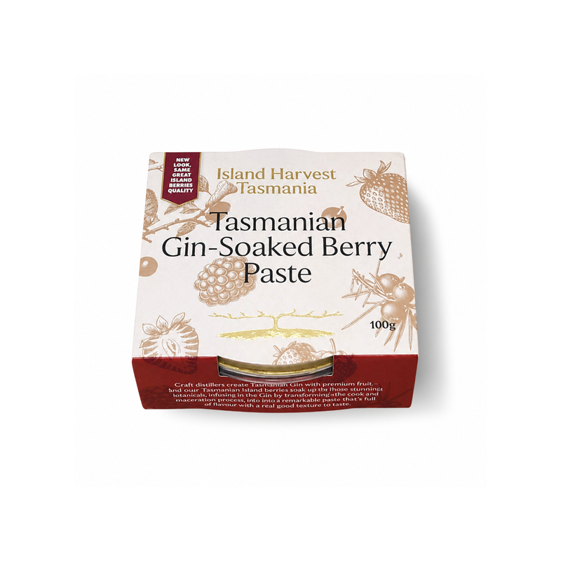 Box of Tasmanian Gin-Soaked Berry Paste by Island Harvest Tasmania on a white background