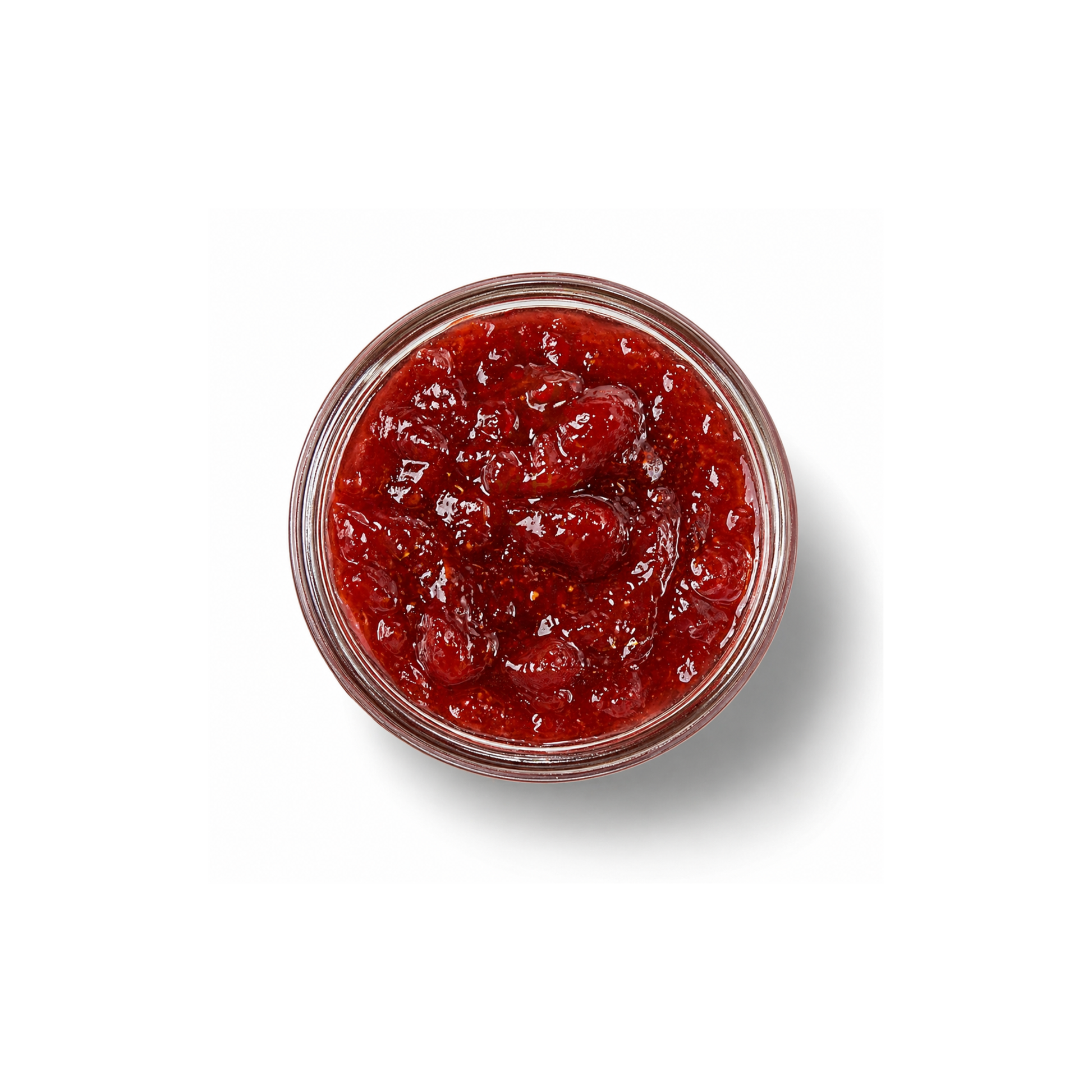 Aerial view of strawberry jam texture in open