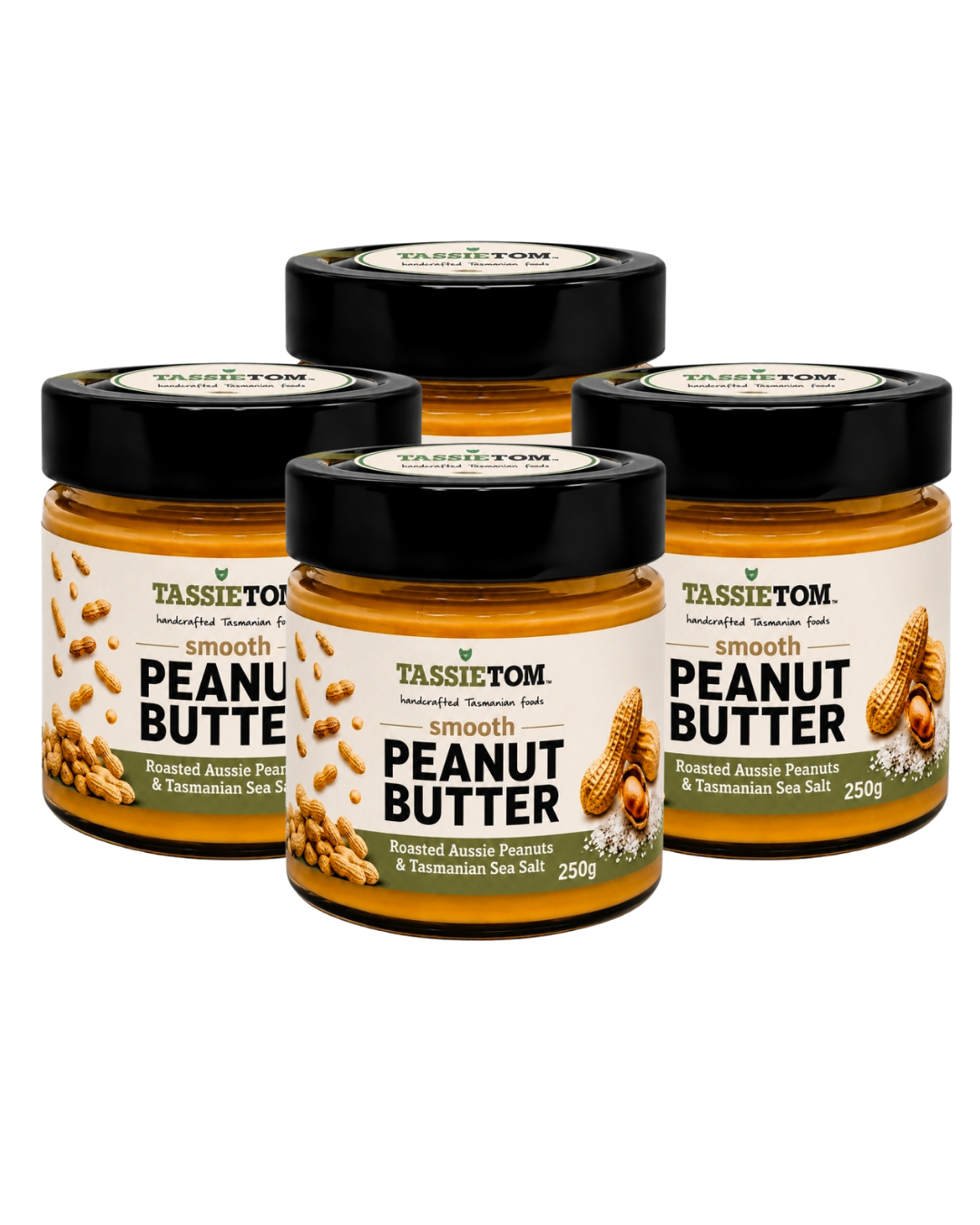 tassietoms smooth peanut butter 4 pack on a transparent background