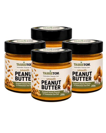 tassietoms smooth peanut butter 4 pack on a transparent background